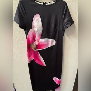 STYLEWE Black and Pink Sheath Midi Dress with Crew Neck